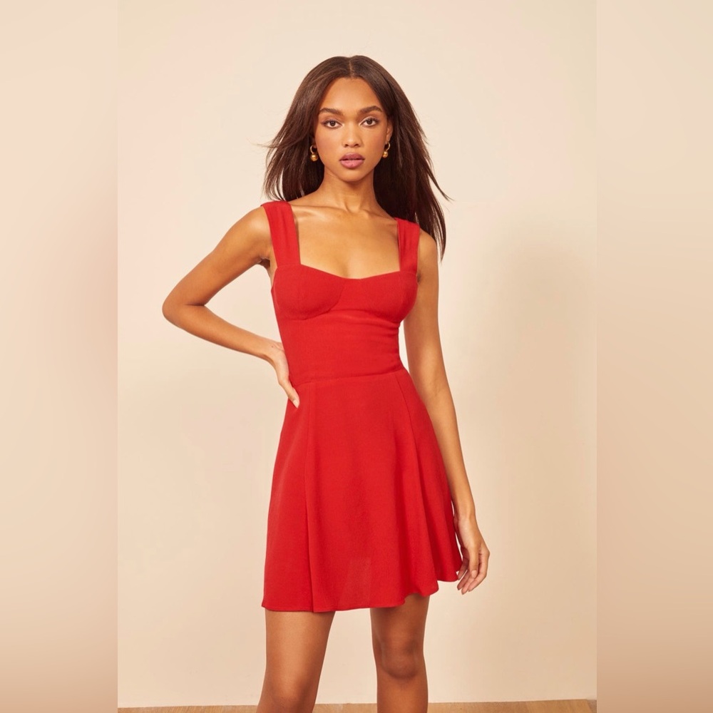 Reformation Holden Mini Dress Cherry Red NWT Size 12 - Picture 2 of 10